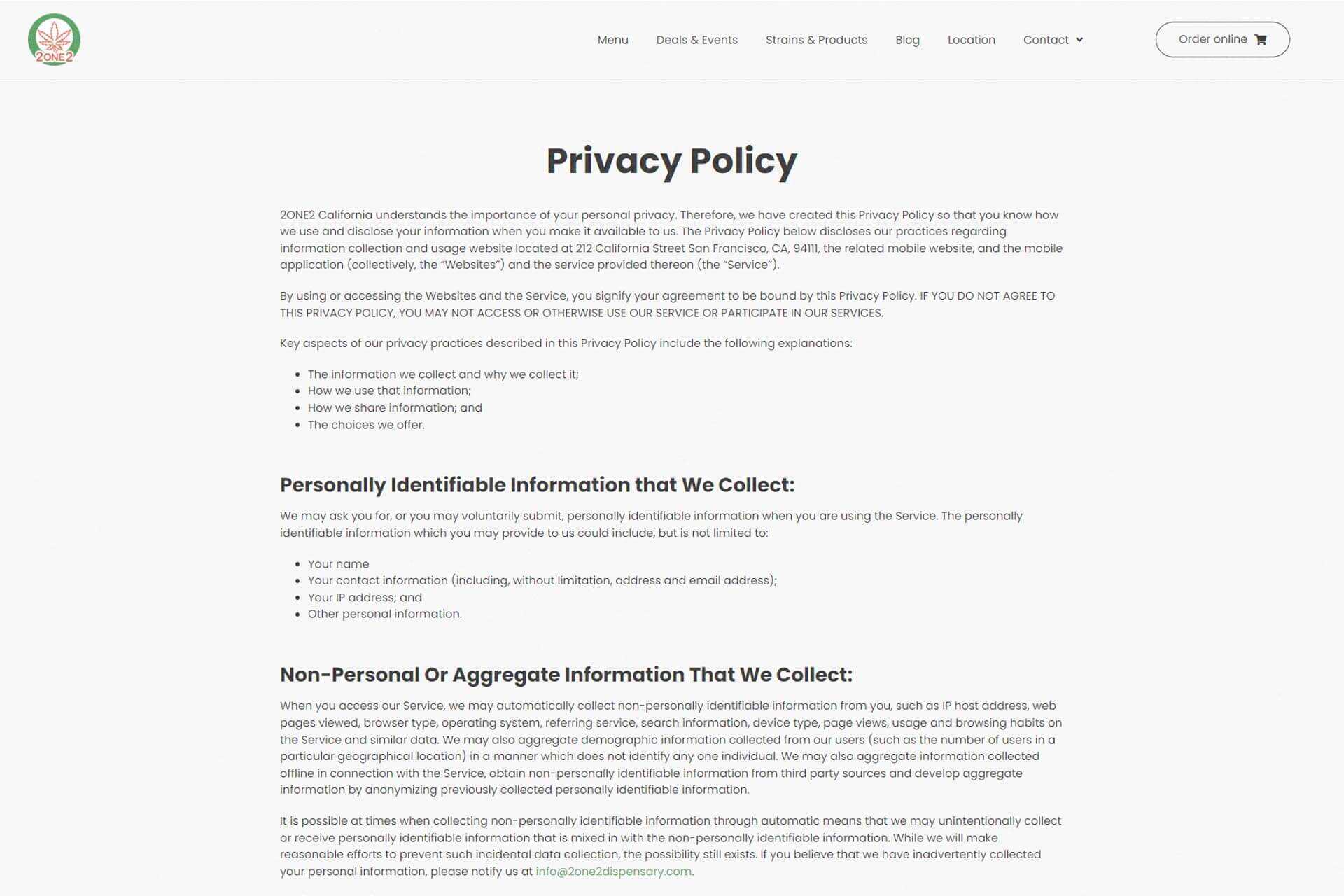 Privacy Policy — 2one2 San Francisco Dispensary